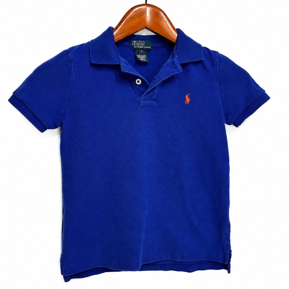Polo Ralph Lauren Kids Royal Blue Cotton Mesh Polo Shirt Size 6 Orange Pony